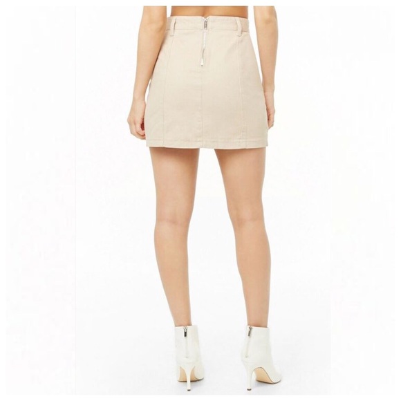 LAST CHANCE Forever21 Lace-Up Mini Jean Skirt in Beige Sand Khaki - Picture 5 of 8